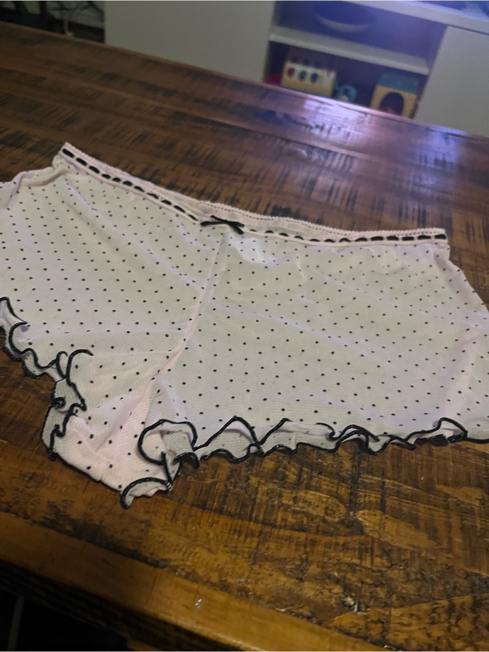Warner's Pale Pink Polka Dot Ruffle High-Waist Shorts
